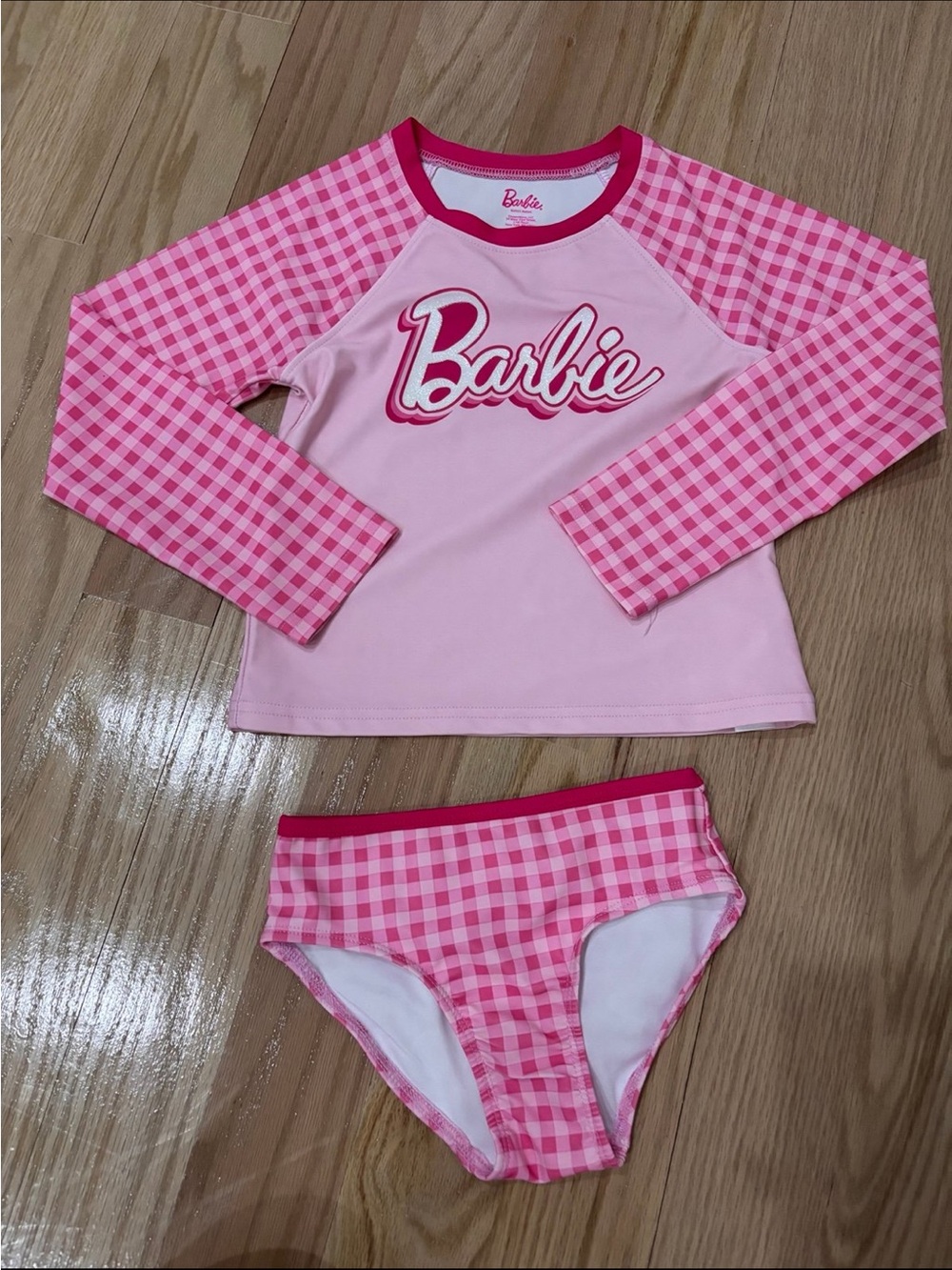 Mattel Barbie Pink Gingham Long Sleeve Rashguard Set